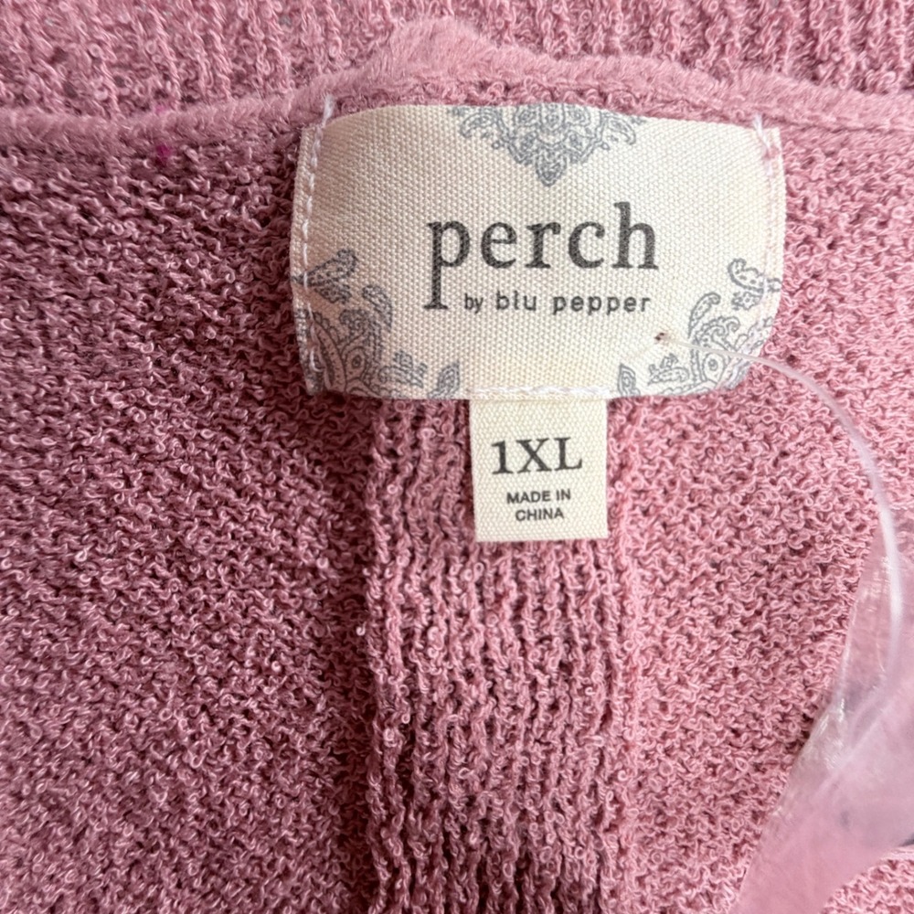 Perch by Blu Pepper Pink Textured Knit Button Back Top 1XL - Picture 3 of 8